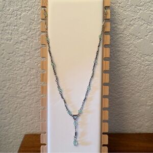 Vintage Silver and Mint Green Y-Drop Necklace, EUC